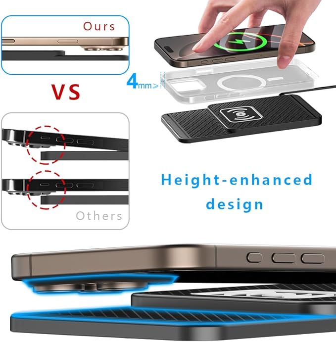 Wireless Charging Pad for Car for Ford Ranger 2000-2011 2019-2025, Non-Slip Type C/USB 20W Fast Phone Charging Pad DIY Trim-to-Fit No Interior Damage,B&Type-C