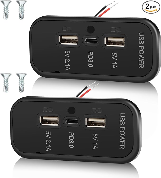2PCS 3 Ports 12V RV USB Outlet 45.5W, Gibbab PD3.0 Type-C Quick Charge & Dual USB A Port 3.1A Panel Wall Mount, Automotive Car Socket Charger Adapter for RV Marine Boat Bus ATV Motorcycle Truck