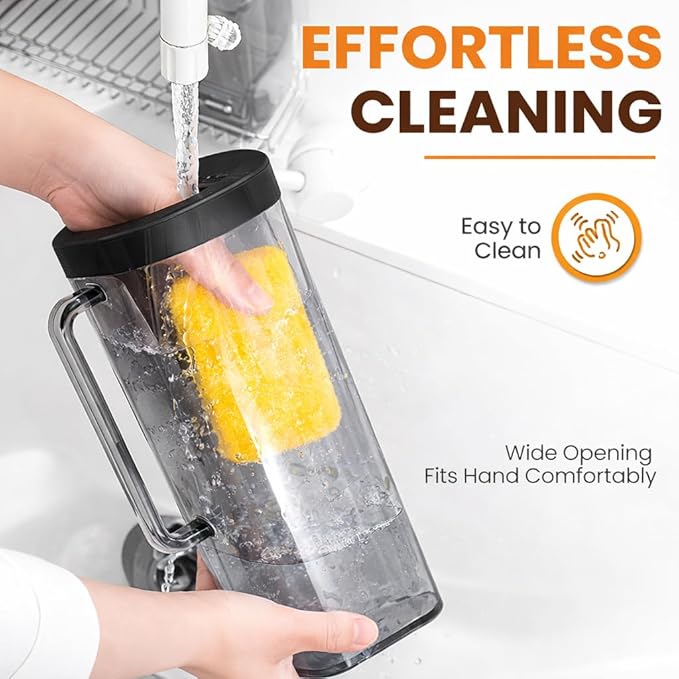SlimFit 64oz Cold Brew Coffee Maker, Leakproof and fits for fridge door, Ergonomic Handle - BPA-Free Plastic with filter, Large 2L capacity, Black (1), Iced Tea Pitcher, Fruit Infused Filter Pitcher