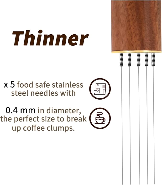 Zolunu Espresso Coffee Stirrer 5 Needles 0.4mm Espresso Distribution Tools, Natural Wood Handle and Stand (Rosewood)