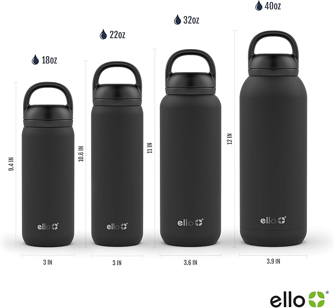 Ello Cooper Twist 40oz Stainless Steel Water Bottle with Chug Lid | Leak Proof | Double Walled and Vacuum Insulated | Built in Carry Loop | Dishwasher Safe | Yucca