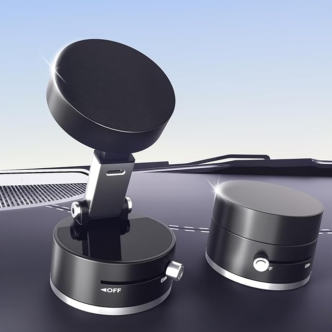 Magnetic Vacuum Suction Holder, Double-Sided Phone Holder with Suction Cup for Car/Mirror/Smooth Surface, Foldable and Retractable, Universal, Car Phone Mount.