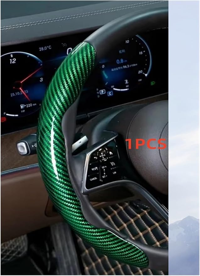 1/2PCS Laser Perforated Steering Wheel Cover, Microfiber Leather and Silicone Non-Slip Grip(1pcs Green)