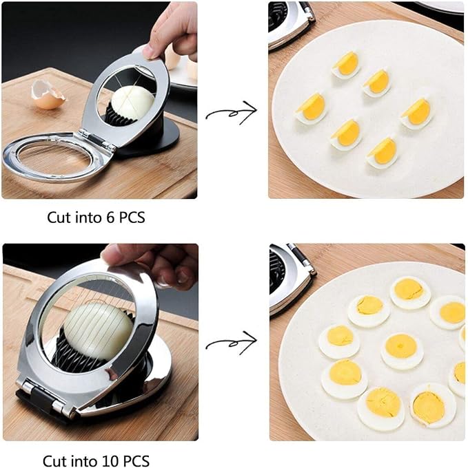 Egg Slicer Egg Cutter Egg Wedger For Hard Boiled Eggs,Stainless Steel Wire with 3 Slicing Styles Silver&Black
