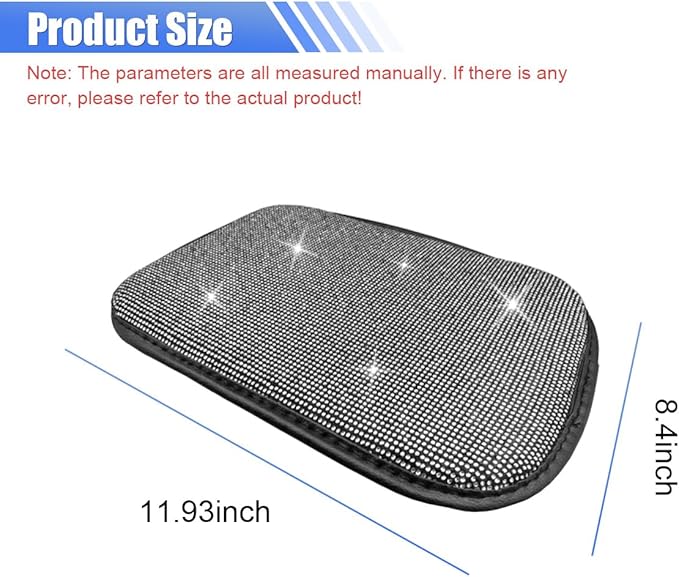 11.9''×8.4'' Bling Car Center Console Cover, Crystal Rhinestone Arm Rest Protective Cushion Pad, Diamond Soft Elbow Pillow, Auto Interior Decoration Accessories for Women Girls (White)