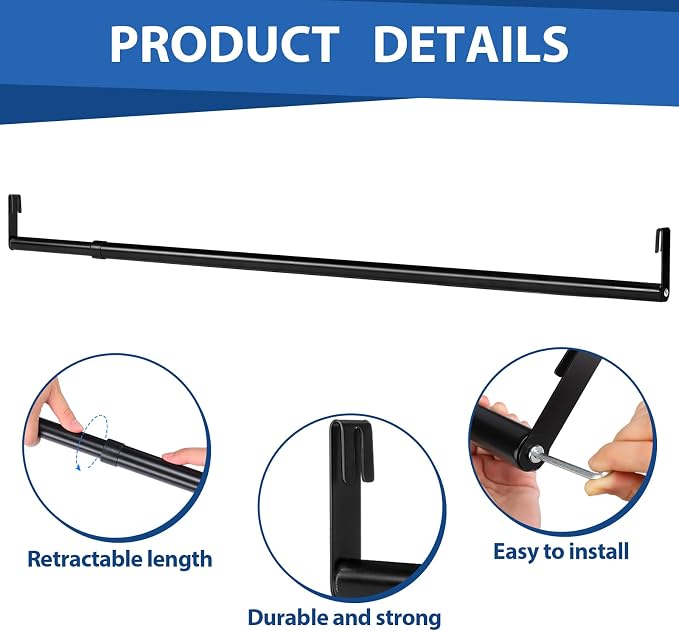 Threehoney Expandable Closet Rod for Wire Shelf Hanging Clothes Adjustable Heavy Duty Closet Hanging Rod Extender Heavy Duty Hanger Bar Metal Poles for Wardrobes Hanger, 1 Pack(36-60 Inch,Black)
