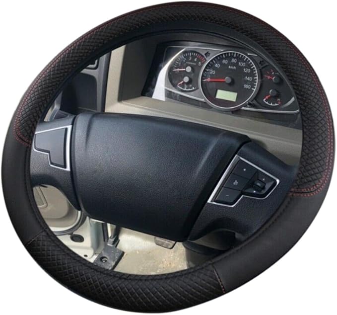 Car Van Semi Truck Trailer Bus Leather Steering Wheel Cover 15" 16" 17" 18" 19" Maximum Grip (Black,38cm/15in)
