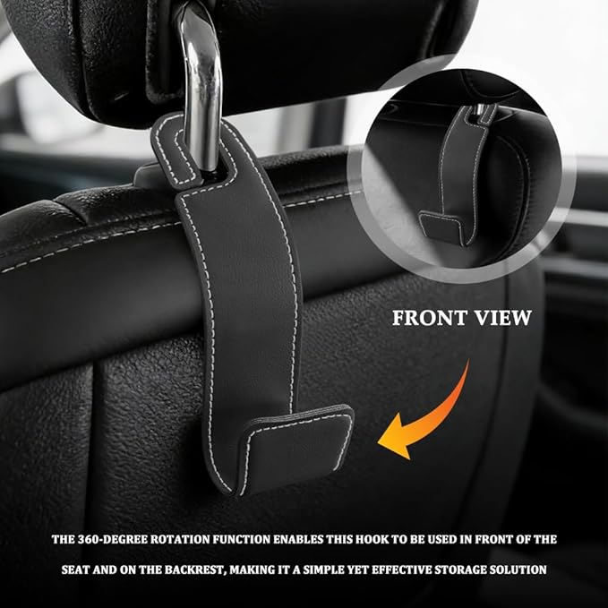1PCS Purse Holder for Car, Purse Hook for Car, Leather Headrest Hooks for Automotive Back Seat, Auto Accessories Back Seat Organizer Hook for Grocery Bag Handbag Coat (Black, 1PCS)