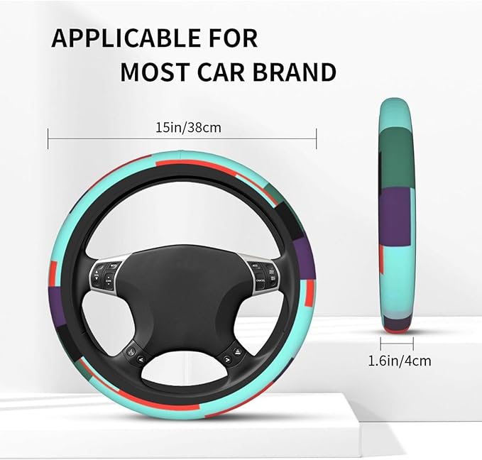 Striped Combination Steering Wheel Cover. Car Decor,Anti-Slip,Sweat Absorption,Easy Carry, Universal 15 Inch
