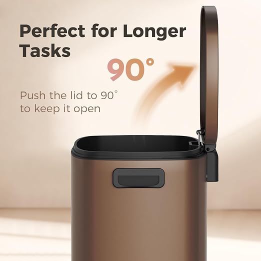 ELPHECO LPHECO Kitchen Trash Can with Lid Soft Close, 13 Gallon / 50L Stainless Steel Pedal Garbage Can, Heavy-Duty Step Wastebasket with 20 Bags, Removable Bucket, Home Office, Kitchen, Brown
