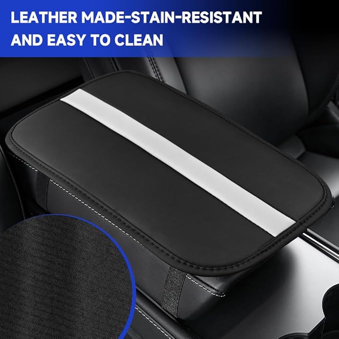 Car Center Console Cushion Pad, Arm Rest Cover for Car, Leather Waterproof Auto Armrest Seat Box Protector, Auto Armrest Storage Box Accessories Fits for Most Vehicles, SUVs, Trucks (White)