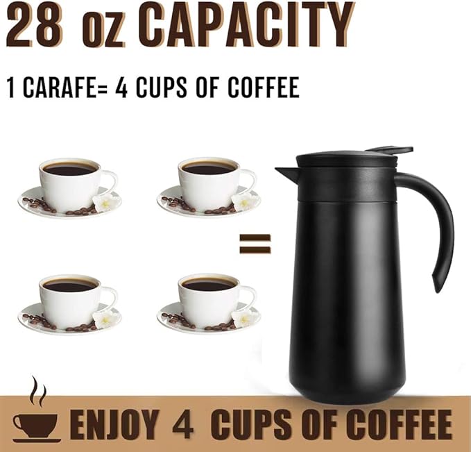 28oz Coffee Carafe Airpot Insulated Coffee Urn Stainless Steel Vacuum Thermal Pot Flask for Coffee, Hot Water, Tea, Hot Beverage - Keep 9 Hours Hot, 18 Hours Cold