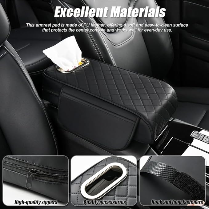 Car Armrest Cushion for Mercedes Benz GLS 320 350d 400d 450 550 580 600/AMG 63, 3 in 1 Center Console Pad with Storage Bags,Tissue Box, Memory Foam Auto Armrest Storage Box Protector