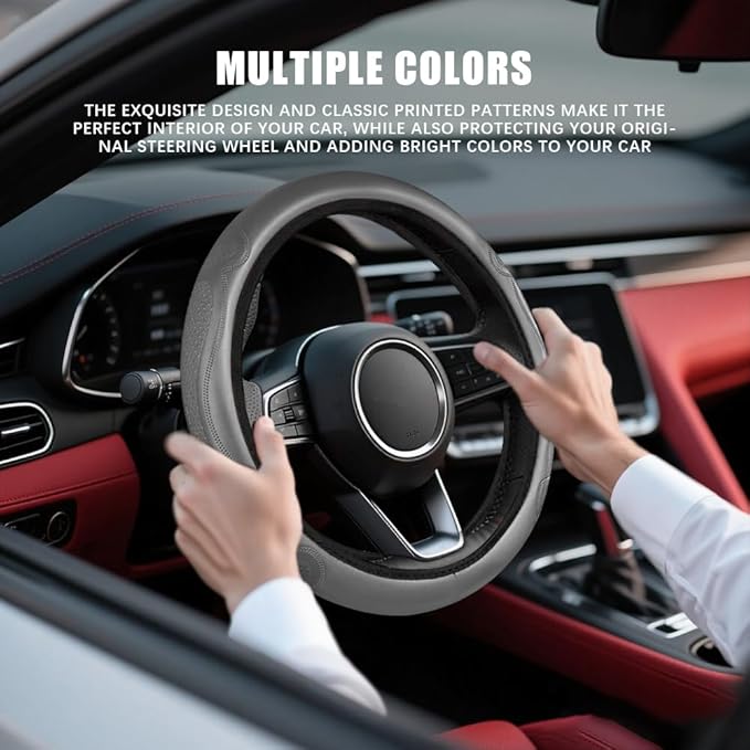 Car Steering Wheel Cover, Steering Wheel Accessories, Breathable Microfiber Leather Auto Wheels Protector, Universal 15 Inch Anti-Slip Protector Car Accessories for SUV Sedan Truck (Gray)