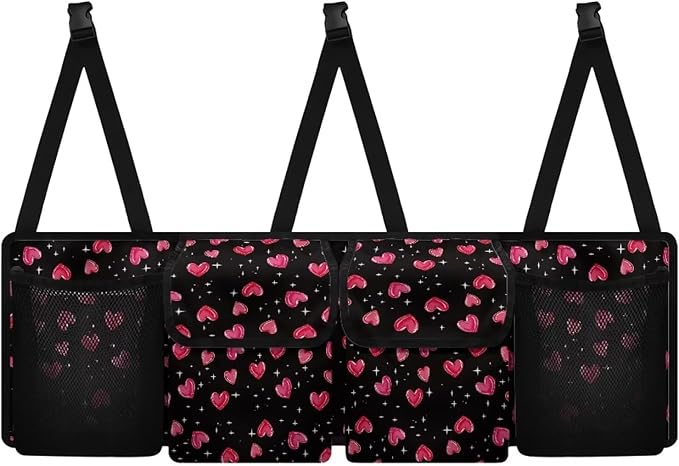 Car Trunk Organizer, Valentine'S Day Love Heart Backseat Storage Bag with 4 Pockets, Waterproof Large Capacity Hanging Collapsible Bag for Most Vehicles, Universal Car Accessories