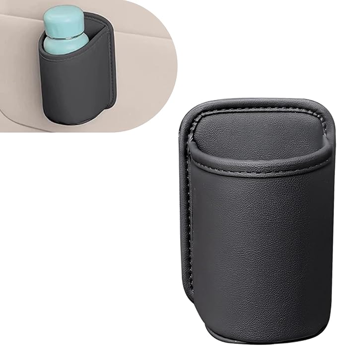Shakas Car Door Large Cup Holder, Multifunctional Storage Bag Trash Can for Beverage Water Cup Mobile Phone, Waterproof Cleanable Leather Insert Organizer for Seat Back, for Cars Trucks (Black)