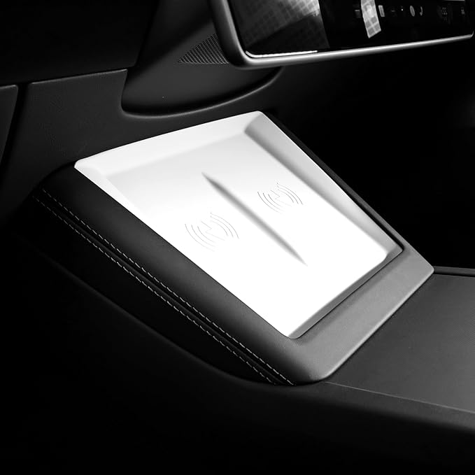 for 2024 Tesla Model 3 2025 Model Y Wireless Charging Anti-Slip Mat Silicone Protective Pad for Tesla Accessories (White)