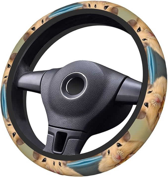 Funny Hamsters Car Steering Wheel Cover, 15 Inch Steering Wheel Cover Stylish Decor for Most Cars