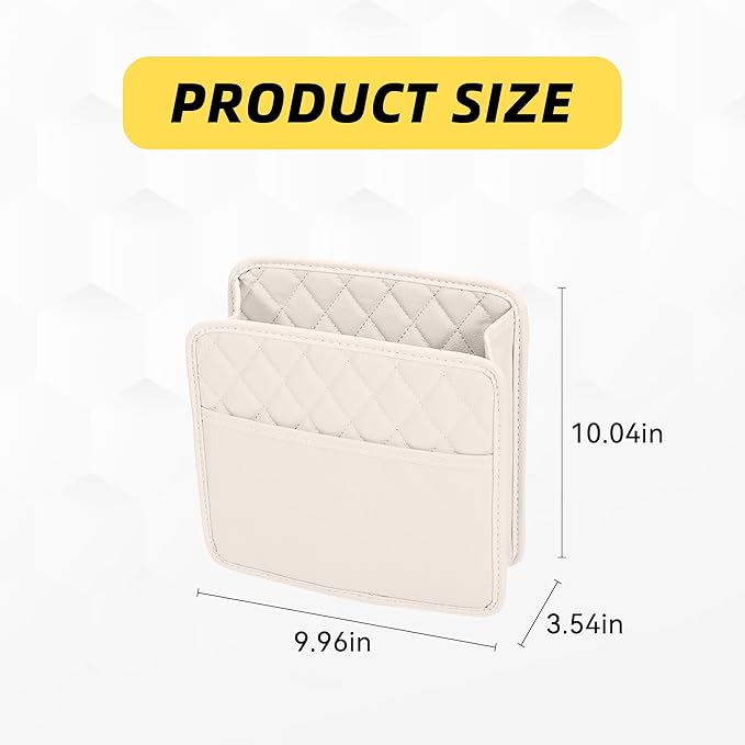 Car Seat Back Organizer, PU Leather Vehicle Backseat Hanging Storage Pocket, Multipurpose Auto Travel Essentials Accessories for Kids & Adults, Universal for Most Cars (Beige)