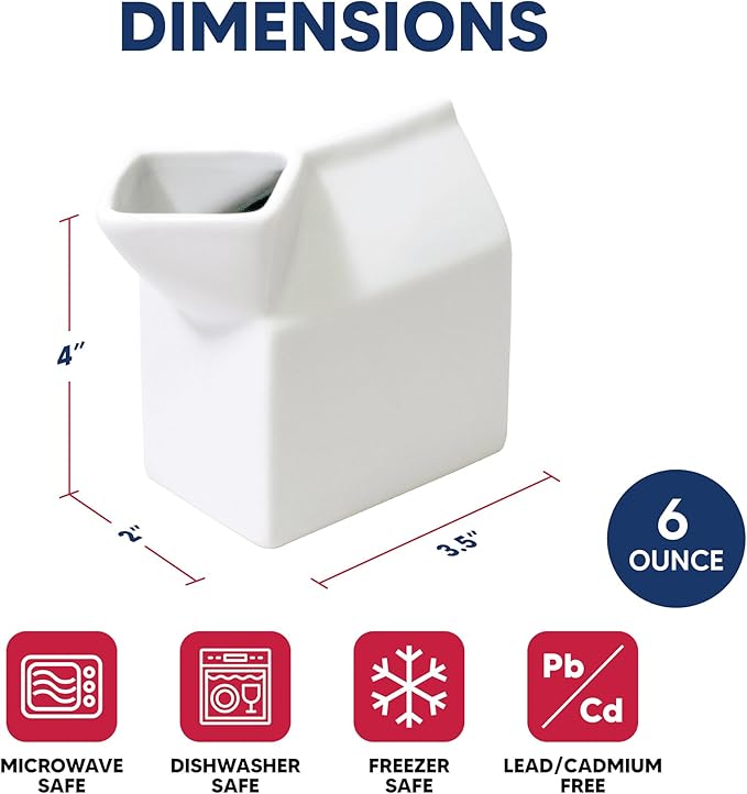 HIC Kitchen Milk Carton Creamer, Fine Porcelain, 6-Ounce, For Serving Milk, Cream, Syrup, Dressings, And Sauces