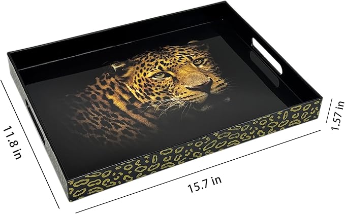 Serving Tray with Handles, 15.7 * 11.8 inches, Plastic Ottoman Tray with Exquisite Paintings, Trays for Coffee Table