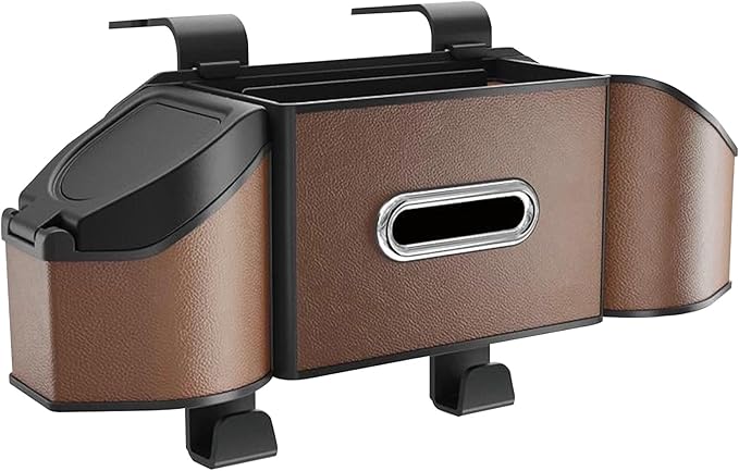 Car Organizer Back Seat, 4-In-1 Car Back Seat Organizer with Drink Cup Holder Tissue Box Trash Can Phone Holder, Adjustable Headrest Storage Organizers with Hooks Automotive Seat Storage Box