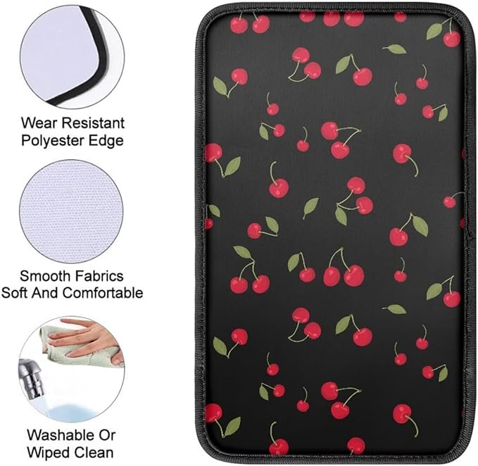 Cherry Print Soft Center Console Cover Car Armrest Seat Box Cover Accessories Interior Protection for Most Vehicle,SUV,Truck,Car