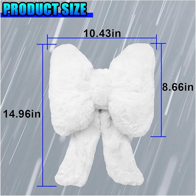 Bow Car Headrest Pillow, Plush Soft Comfortable Warm Car Neck Pillow with Adjustable Strap, Universal Breathable Ergonomic Vehicle Interior Neck Support Cushion for Fatigue Relief(White)