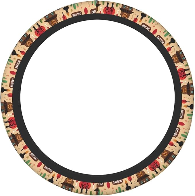 Cowboy Art Saloon Patttern Universal Fit Steering Wheel Cover for Car, Truck, and SUV, Durable Steering Wheel Protection