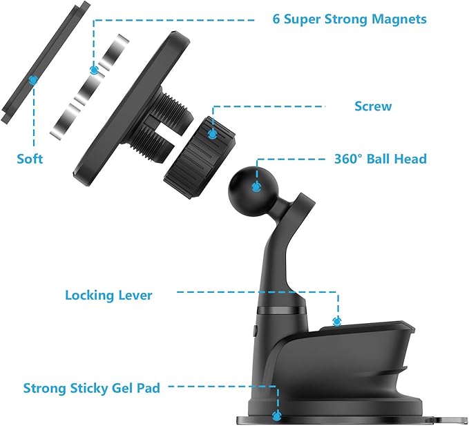 WixGear Dashboard Mount, Universal Magnetic Car Mount Holder, Windshield Mount and Dashboard Mount Holder for Cell Phones with Strong Dashboard Gel