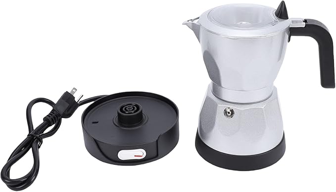 Electric Espresso Coffee Maker, 3 Cup Aluminum Italian Coffee Pot, Electric mokas Pot, Cuban Coffee Maker, Portable Mocha Pot Espresso Maker, Coffee Machine mokas Maker (Silver)