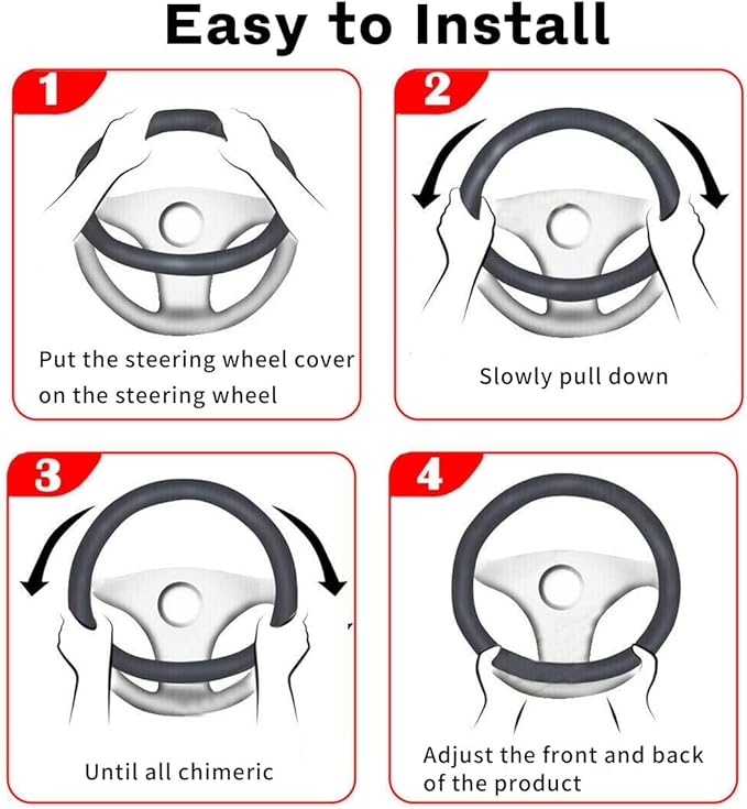 15 inch Car Steering Wheel Cover, Carbon Fiber Microfiber PU Leather Elastic Steering Wheel Protector for Men Women, Anti-Slip Breathable Car Interior Accessories (Black)