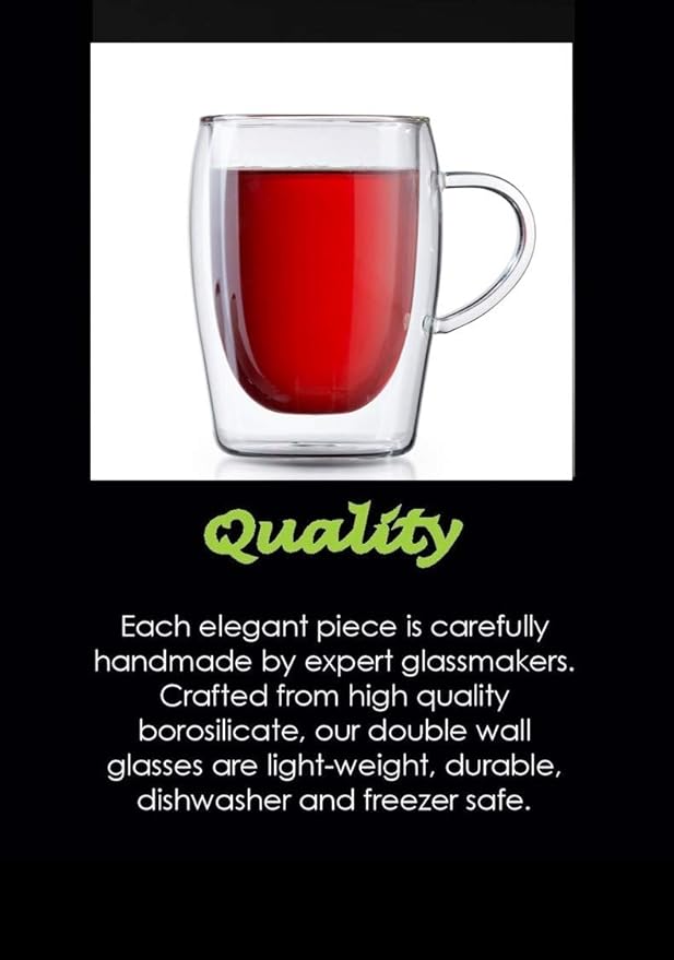 CAFÉ BREW COLLECTION Double Wall Insulated Glasses Espresso Mugs (Set of 2) -10.5oz Coffee Cup Set, Dishwasher Safe