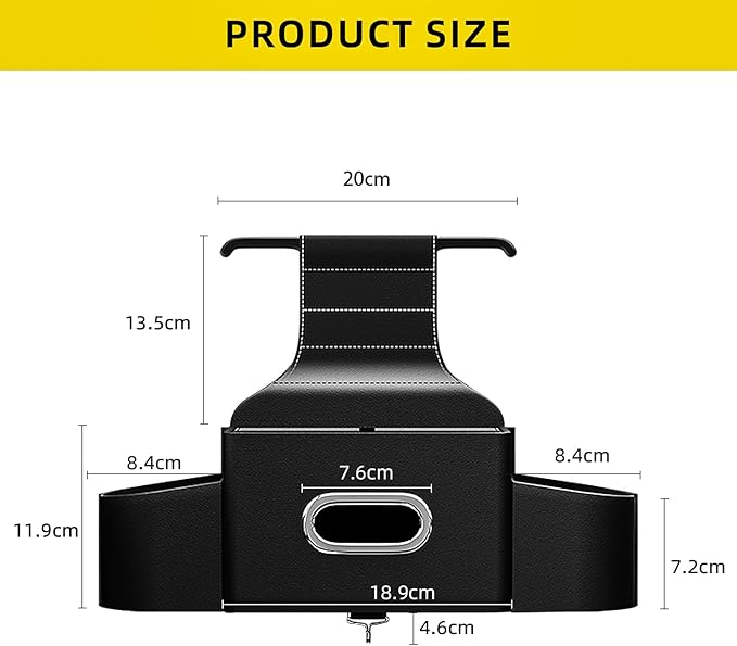 Back Seat Car Organizer with one Towel Leather wood materials Car Back Seat Storage Box 2 Drink Cup Holder Tissue Box for Hold Phone Drinks Handbag Compatible with Most Vehicles (Black)