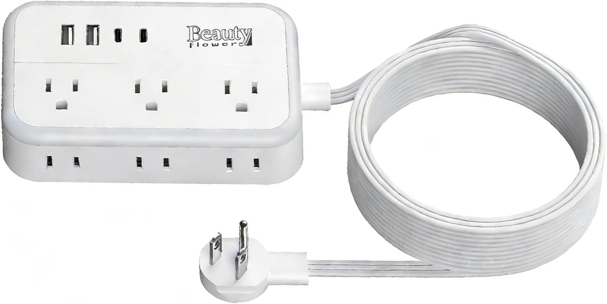 6 Ft Surge Protector Power Strip - 8 Widely Outlets with 4 USB Ports, 3 Side Outlet Extender with 6 Feet Extension Cord, Flat Plug, Wall Mount, Desk USB Charging Station, ETL,White