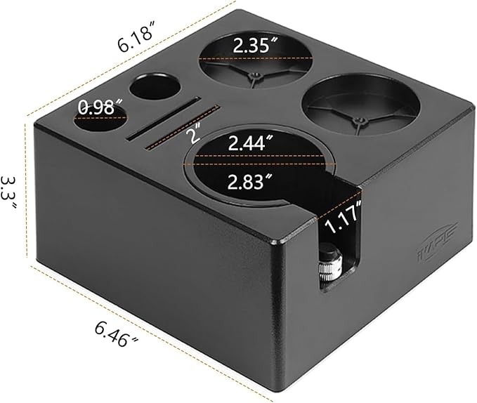 IKAPE ABS Espresso Knock Box, 7 in 1 Coffee Organizer Box Fit for Storage 51, 54, 58MM Espresso Tamper, Distributor, Portafilter & Puck Screen Accessories(Black)