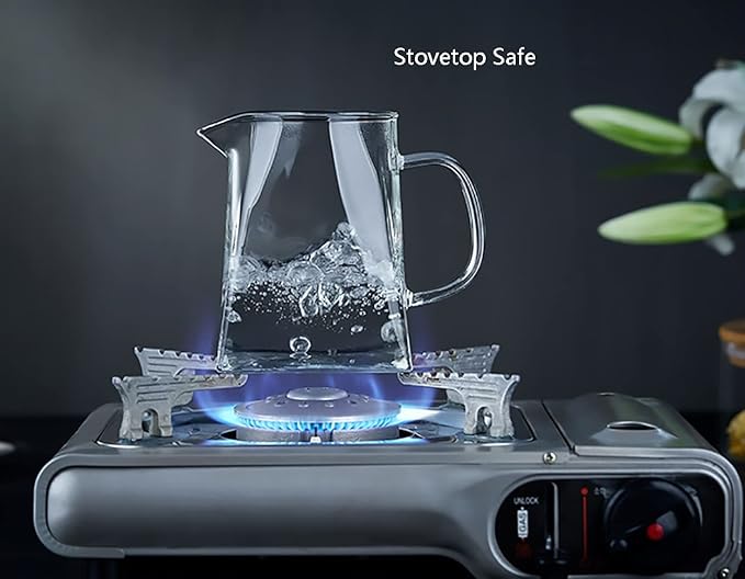 Glass Pitcher with Handle, Milk and Cream Pitcher Cup Jug, Heat Resistant Borosilicate Glass Creamer for Coffee Tea or Maple Syrup Serving, Stovetop & Microwave Safe (12oz/ 350ML)