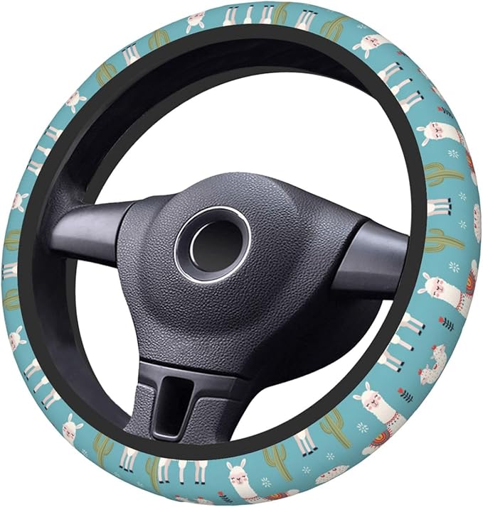Llama-Print Neoprene Steering Wheel Covers Women Men Car Accessories, Universal 15 Inch Fit Auto, Suvs, Truck