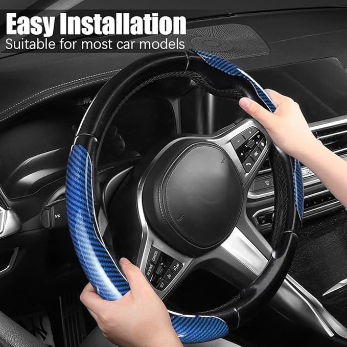 JDDRY Universal Car Steering Wheel Cover,Non-Slip Bright Carbon Fiber Steering Wheel Protector,Car Interior Accessories(Blue,3PC)