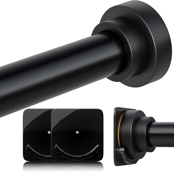 STARLATTA Long Tension Shower Curtain Rod 31-94 Inch: 1.1" Dia Rustproof Stainless Steel, No Drilling Heavy Duty, Adjustable Room Divider for Bathroom Window, Matte Black