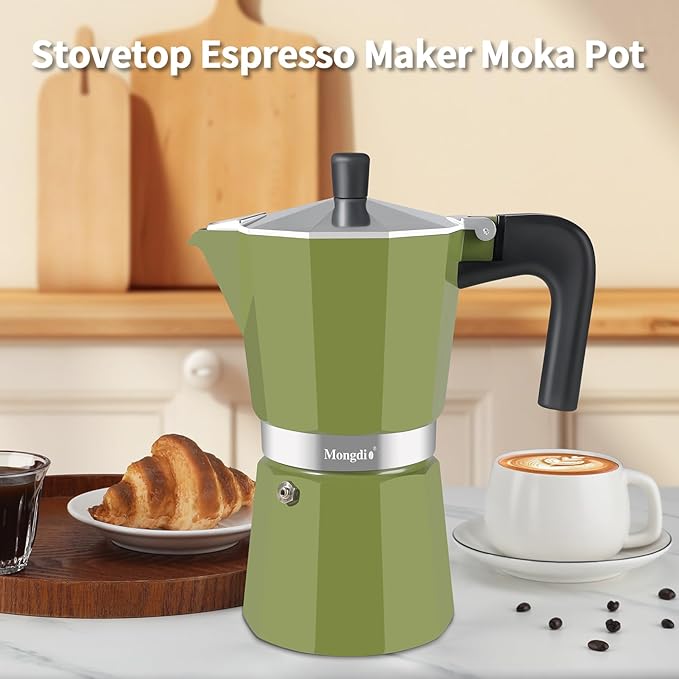 Mongdio Stovetop Espresso Maker Moka Pot, Stove Top Cuban Coffee Maker, Italian Greca Mocha Pot, 12 Espresso Cups, 20 oz - Green