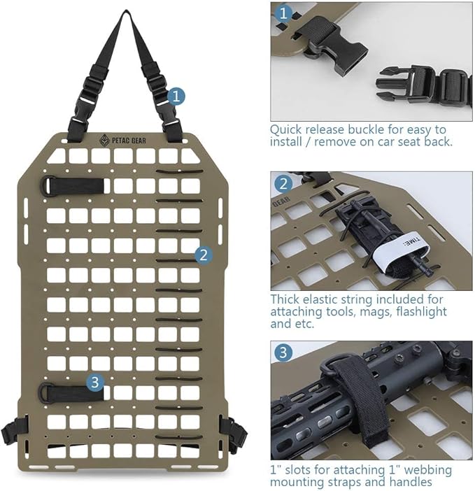 PETAC GEAR Tactical Car Seat Back Organizer | Rigid Molle Panels for Vehicles | Truck Mount Rack Panel for Tactical Gear Accessories. …