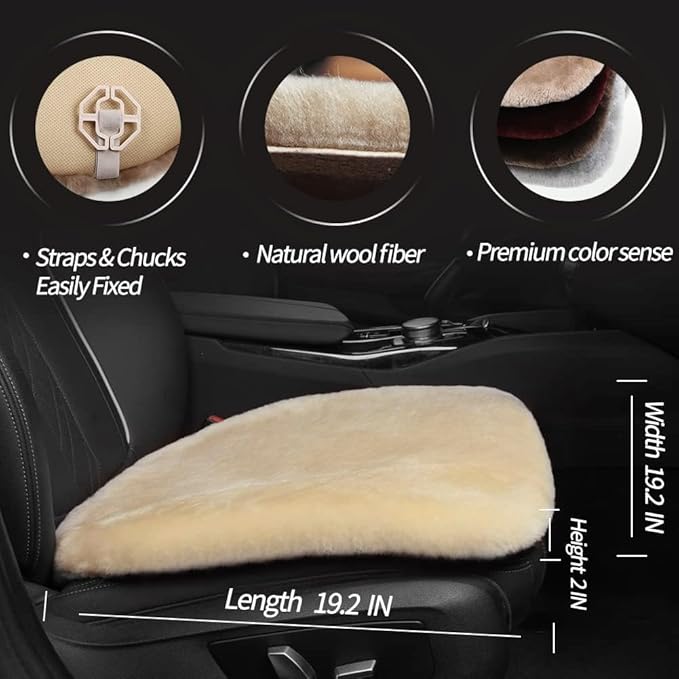 LLB Genuine Sheepskin Car Seat Cushion Seat Covers for Cars Trucks SUV Comfort Seat Protector Pad for Car Driver Seat Car Accessories for Women Office Chair Car Decor (Pearl, Front Seat Cushion-1 Pc)
