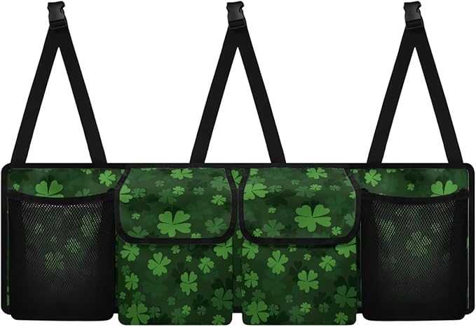 Trunk Organizer for Suv Car Trunk Organizers for Women Green Leaf Car Storage Organizer, St Patrick's Day Decor Space-Saving Car Backseat Organizers Easy to Install Car Basket Organizer