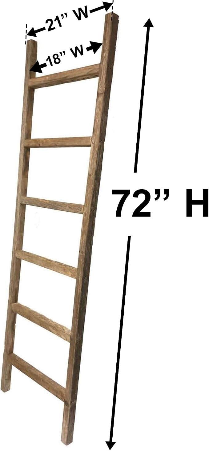 BARNWOODUSA Rustic Farmhouse Decorative Ladder - Our 6 ft Ladder can be Mounted Horizontally or Vertically and is Crafted from Upcycled Wood No Assembly Required White Wash