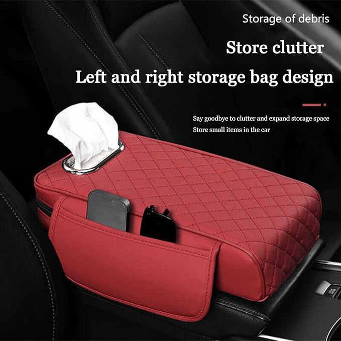 Car Center Console Cover for Toyota Highlander 3.Generation 2013-2020, Leather Car Arm Rest Cover, Car Armrest Cushion with 2 Storage Bags Car Center Console Armrest Pad, B Black