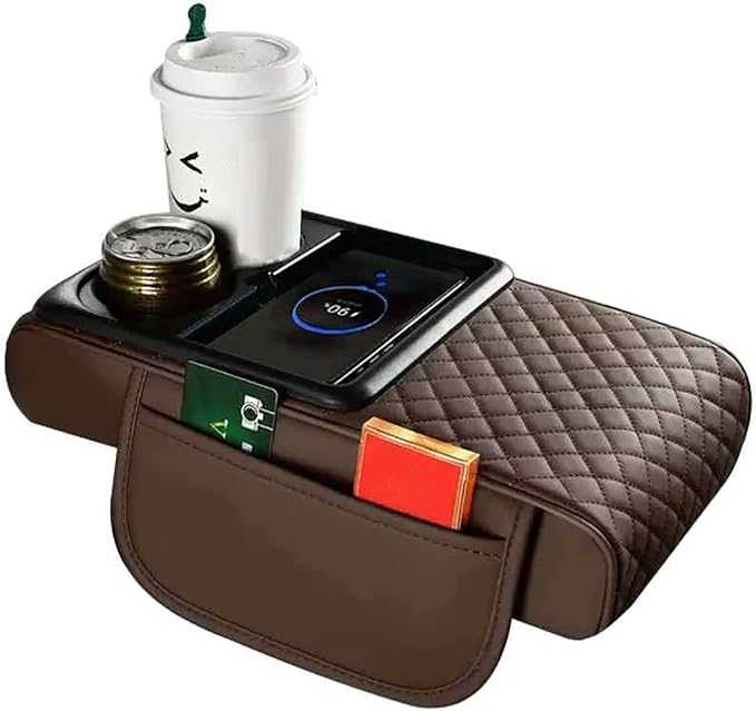 Armrest Cover for Car for Tesla Model X 2016-2026, 4 in 1 Storage Box Pad with Cup Holders, Center Console Cover Cushion Heightening Pad,C