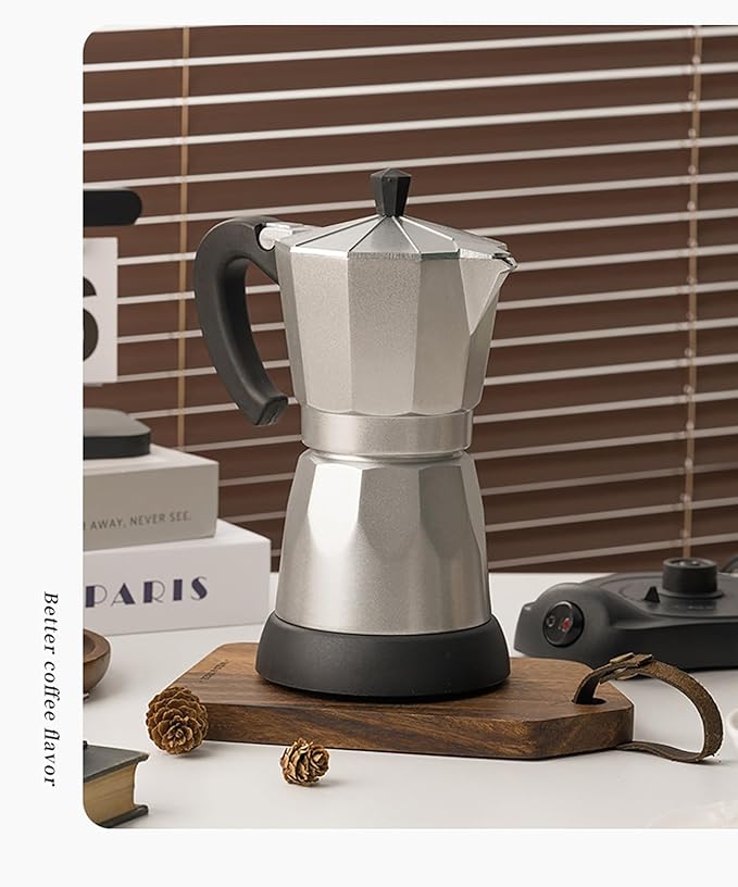 Electric Moka Pot, Aluminum Espresso Coffee Pot, 6 Cup Italian Coffee Maker with Detachable Base, Portable Electric Coffee Maker for Home & Travel