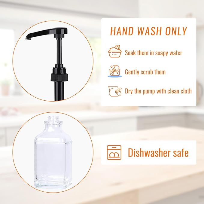 SZUAH 16oz Coffee Syrup Dispensers for Coffee Bar 2Pack, 480ml Glass Syrup Dispensers with Pumps and Stickers for Ketchup,Water and Lotion