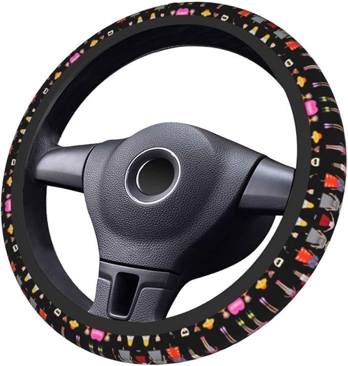 Fashion Character Pattern Anti-Slip Steering Wheel Cover, Sweat-Absorbing Protection, 15-inch car Universal Accessories